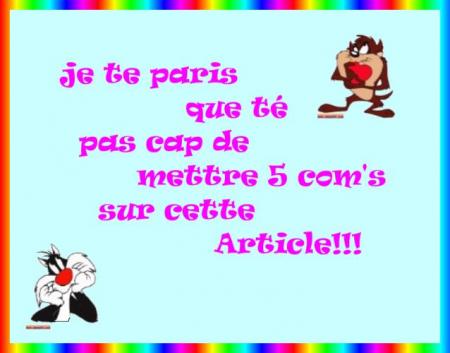 je te paris que té pas cap de mattre 5 com's sur cette article!!!!!!!!!!!!!!!
